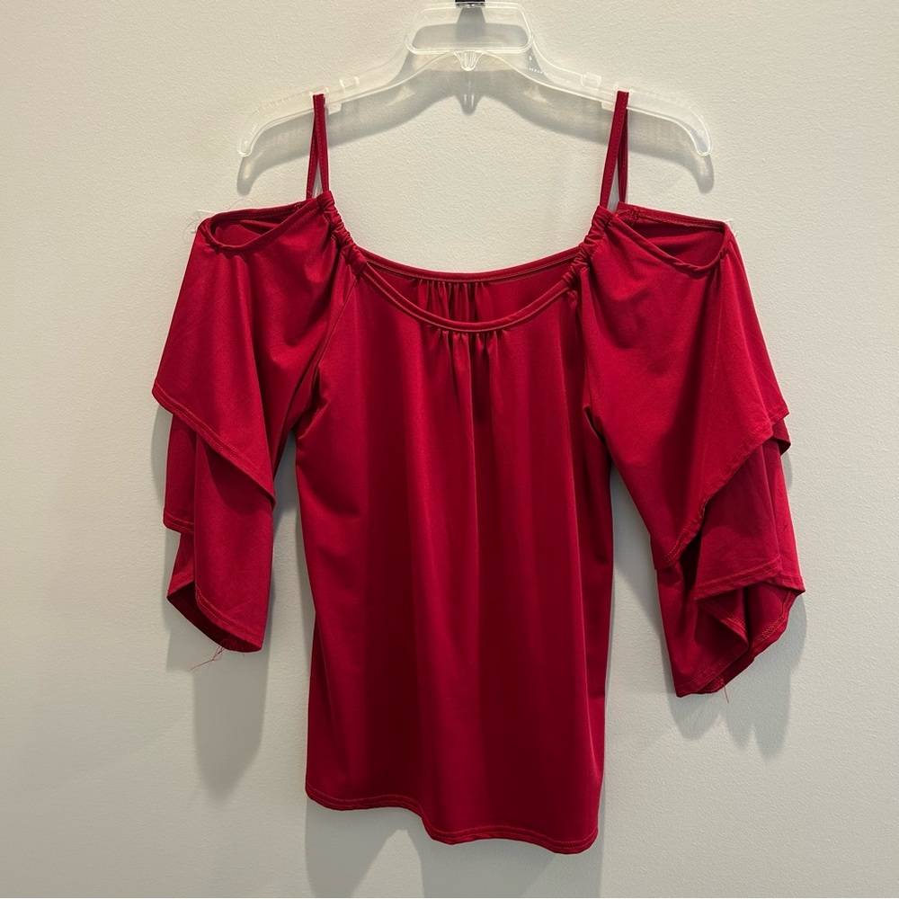 Elegant Deep Red Off-Shoulder Women's Top Stetch Size Medium